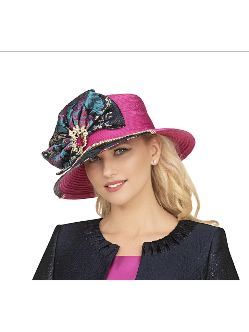 Women Church Hat HG1315 Navy Fuchsia Multi