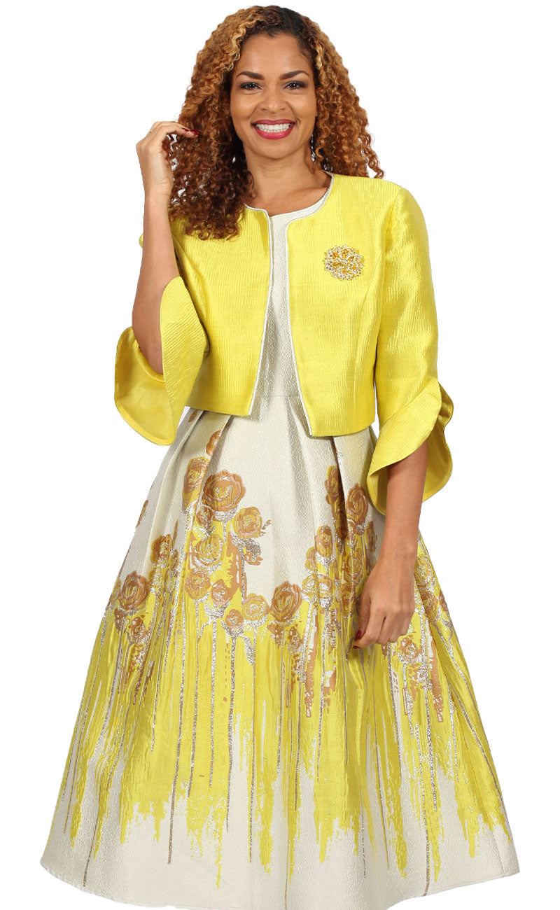 Diana Couture Church Dress 8978-Yellow - Church Suits For Less