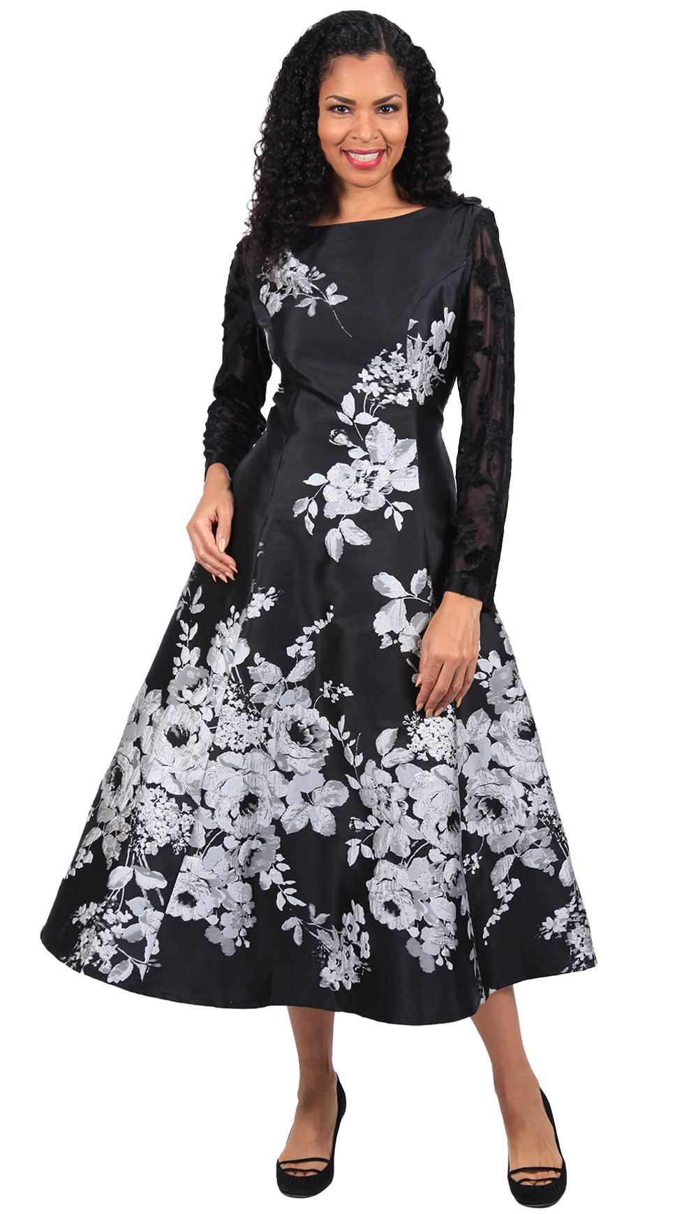 Diana Couture Church Dress 8663-Black/Silver - Church Suits For Less