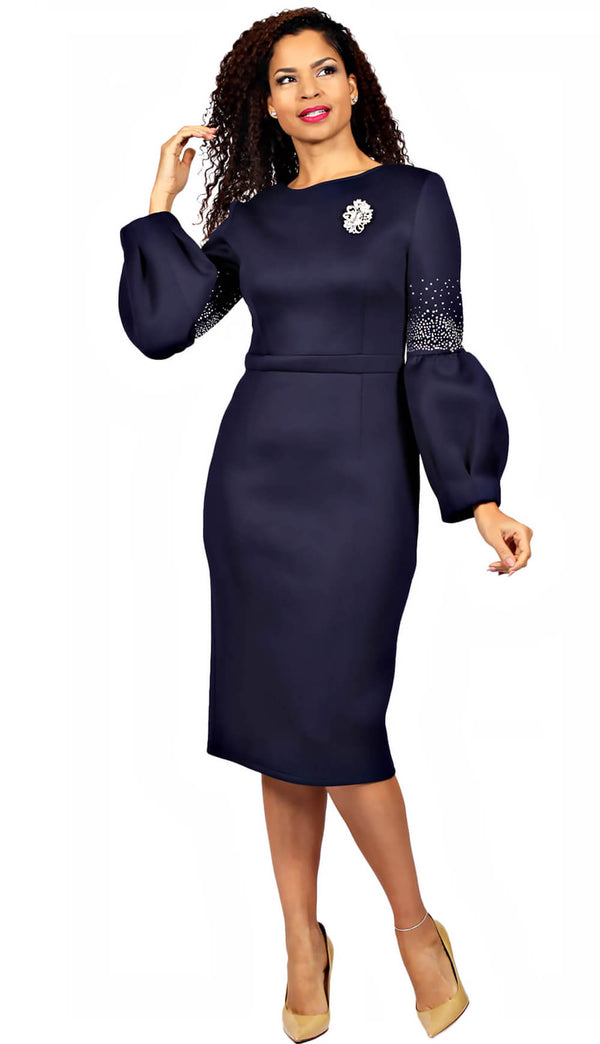 navy blue dress for church Giovanna Women's Scuba Shift w/ Portrait Collar&Ballon Slv, Blue, 24 sculpted silhouette Giovanna D1652-BLK Ladies Church Dress