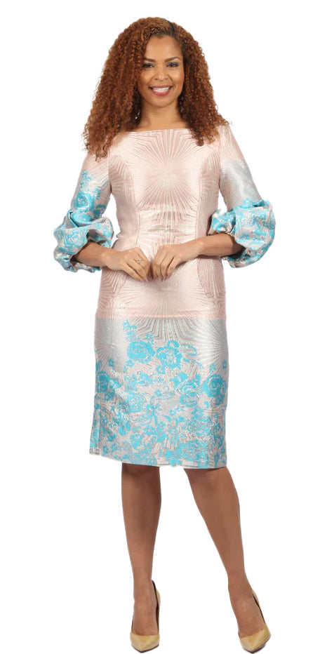 Diana Couture Dress 8532-Pink/Turquoise - Church Suits For Less