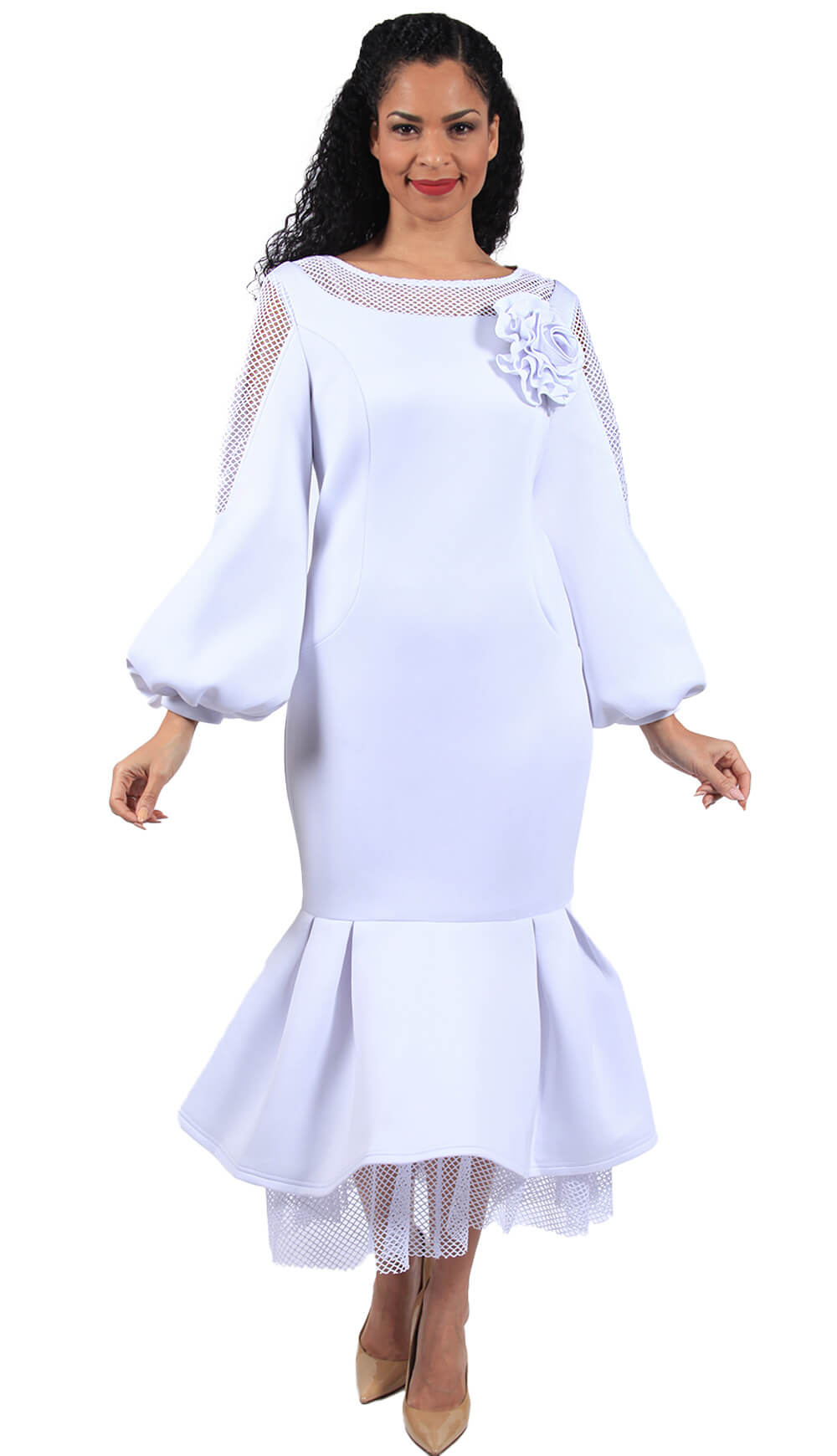 Diana Couture Church Dress 8659-White - Church Suits For Less