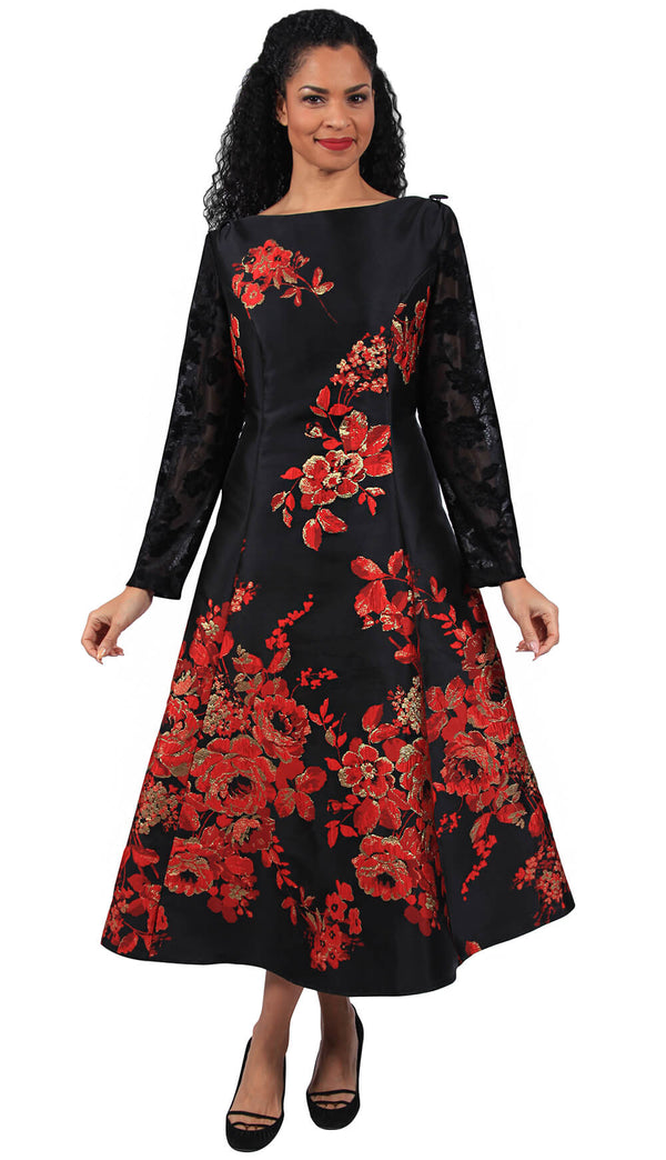 Diana Couture Church Dress 8663-Black/Red - Church Suits For Less