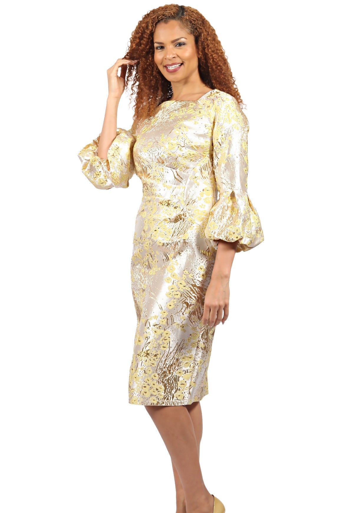 Diana Couture Church Dress 8861C-Gold - Church Suits For Less