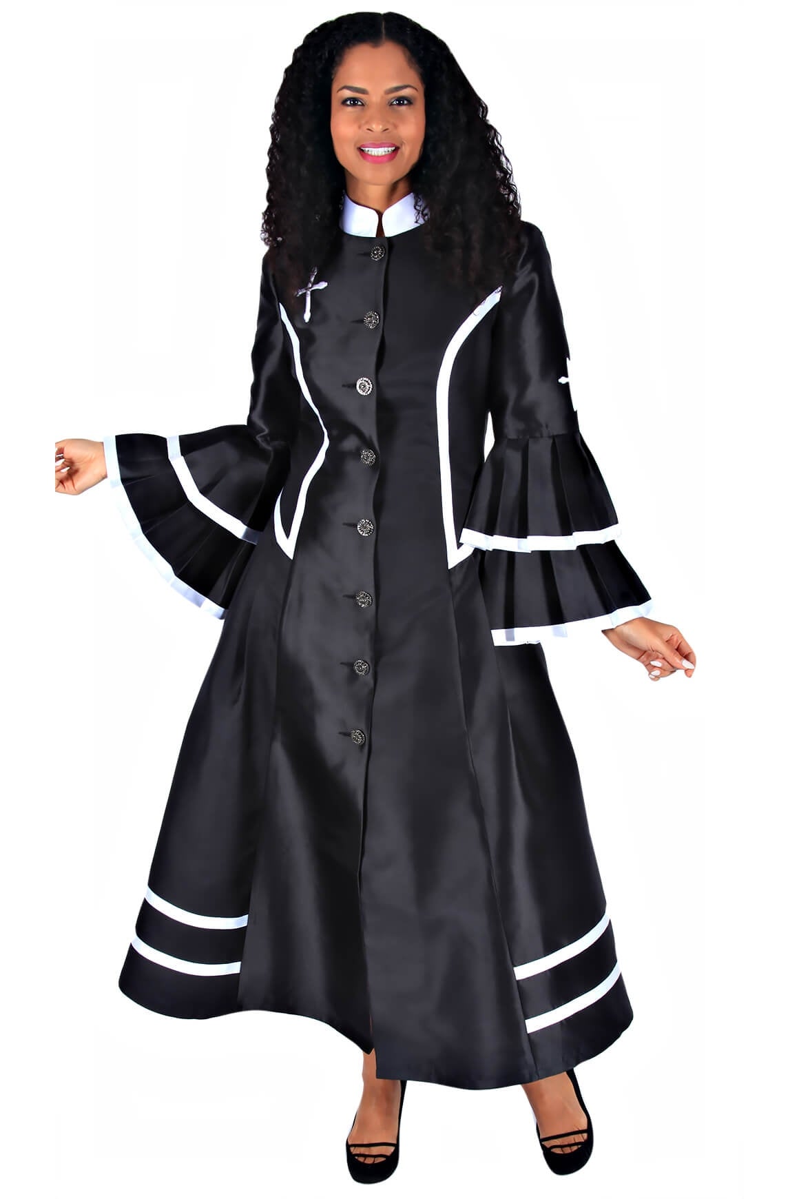 Diana Couture Church Robe 8708C-Black/White - Church Suits For Less