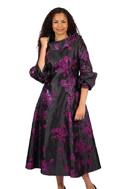 Diana Couture Church Dress 8700-Purple/Black - Church Suits For Less