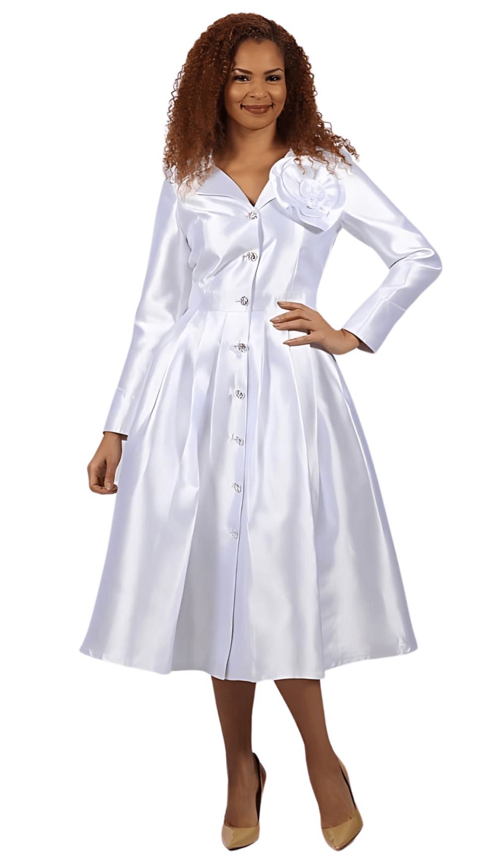 Diana Couture Church Dress 8894C-White - Church Suits For Less