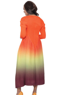 Divine Casual Dress 1831-Orange/Green - Church Suits For Less