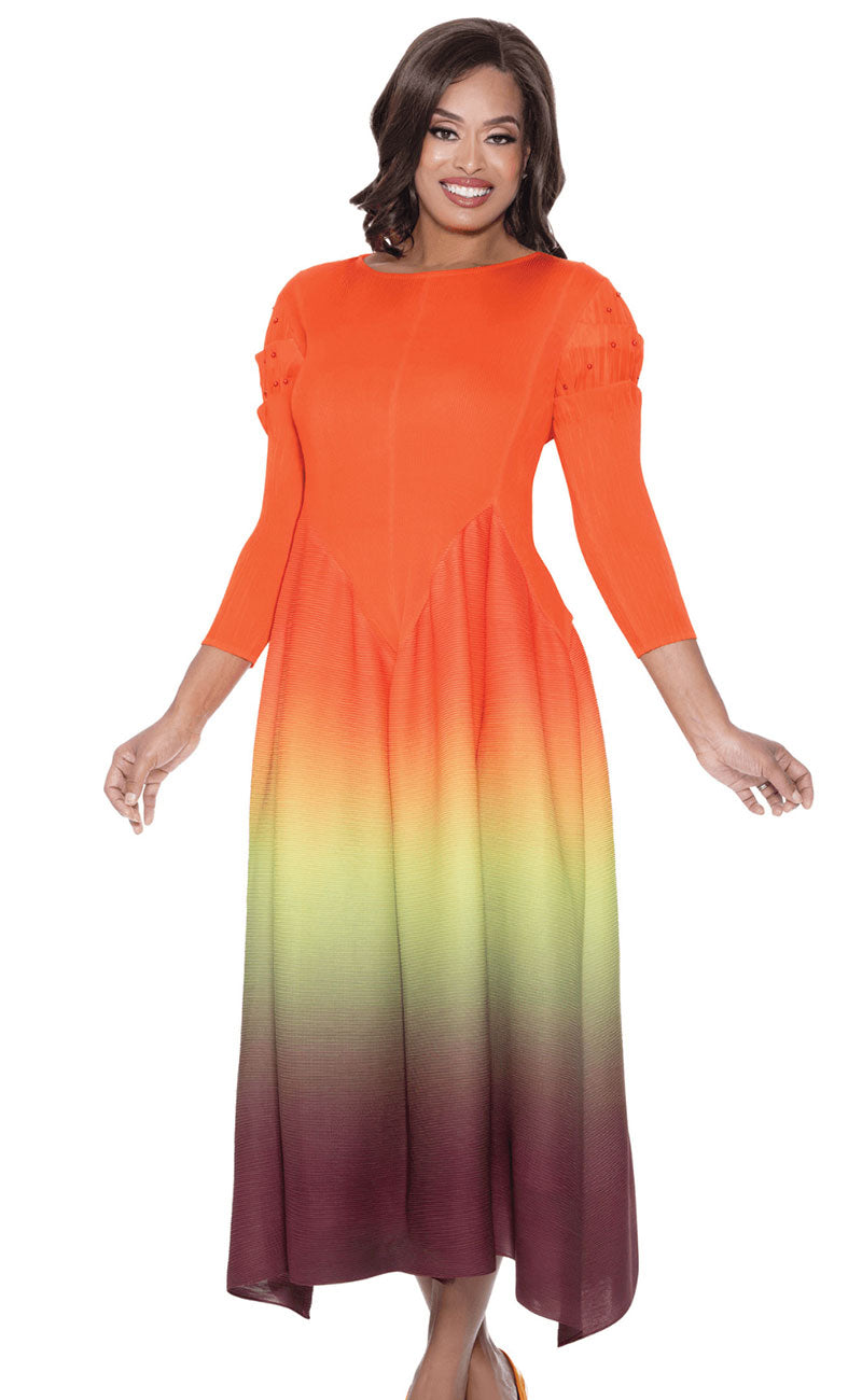 Divine Casual Dress 1831-Orange/Green - Church Suits For Less