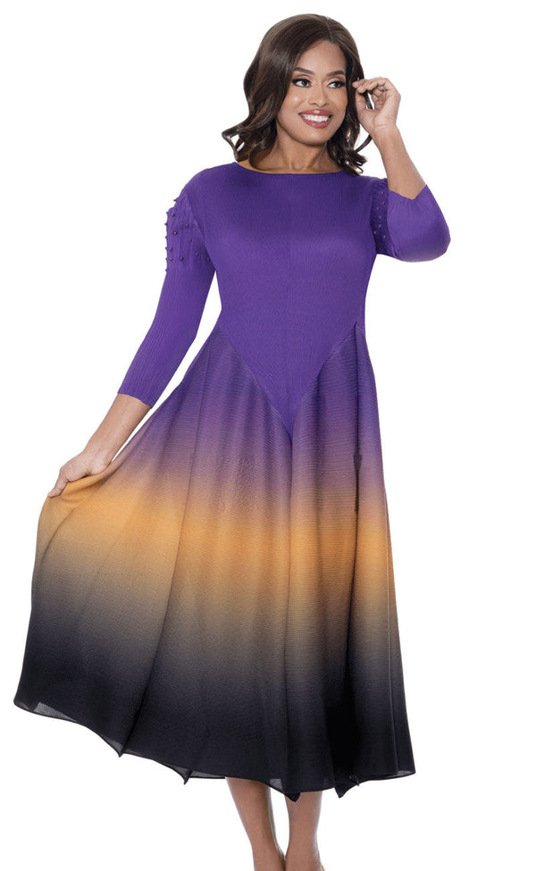 Divine Casual Dress 1831-Purple/Gold - Church Suits For Less