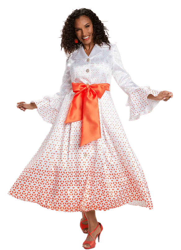 Donna Vinci Church Dress 12005C-White/Orange