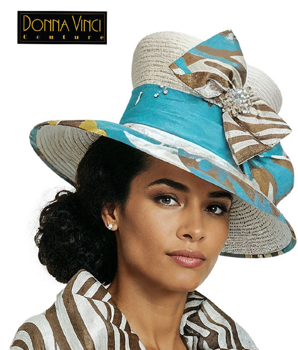 Donna Vinci Church Dress 12248-White/Coffee/Turquoise