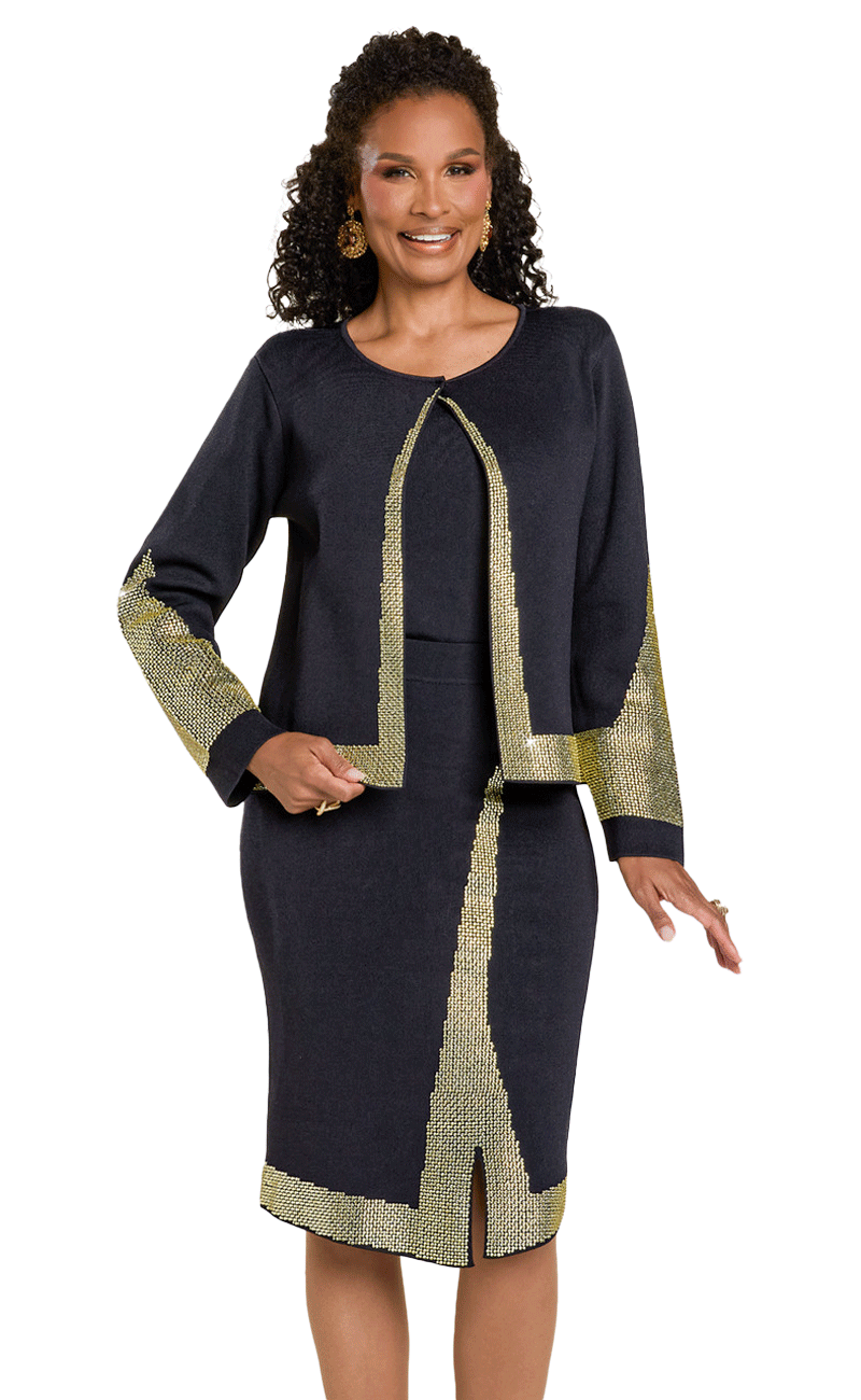 Donna Vinci Knit Skirt Suit 13435-Black/Gold