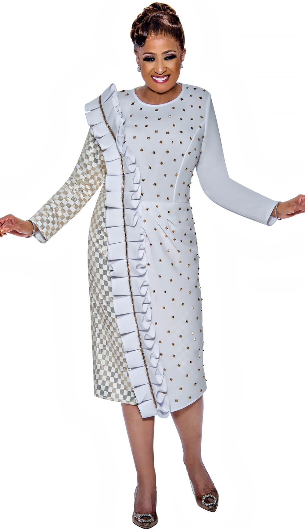 Dorinda Clark Cole Dress 5411 - White/Gold - Church Suits For Less