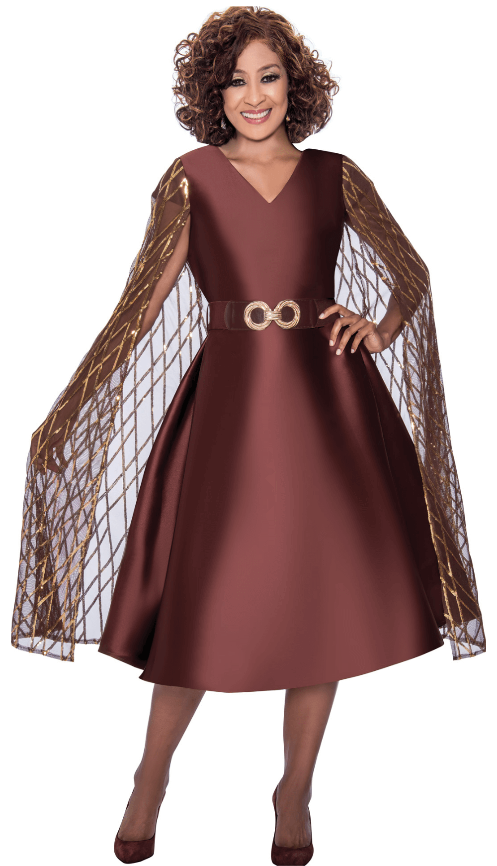 Dorinda Clark Cole Dress 309261C-Brown - Church Suits For Less