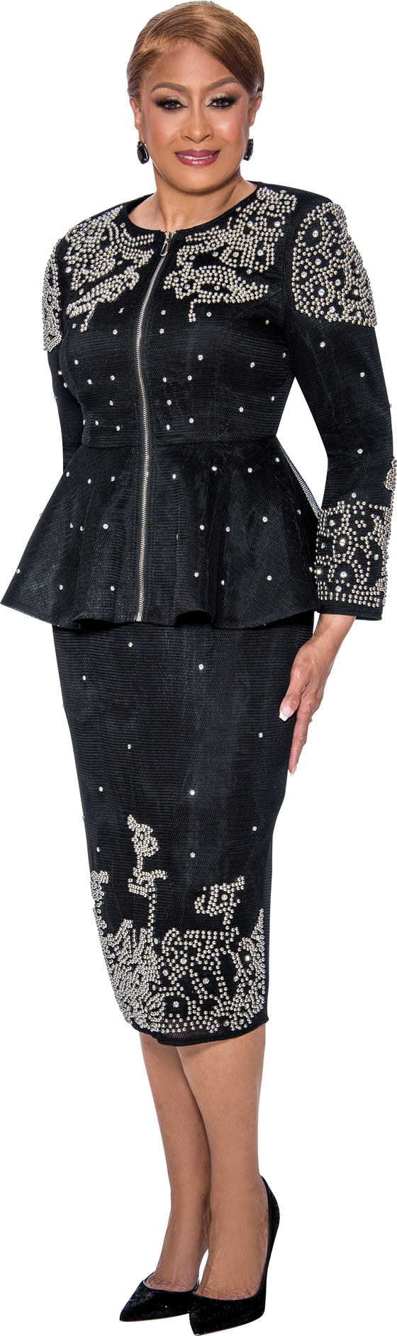 Dorinda Clark Cole skirt set 5242C-Black - Church Suits For Less