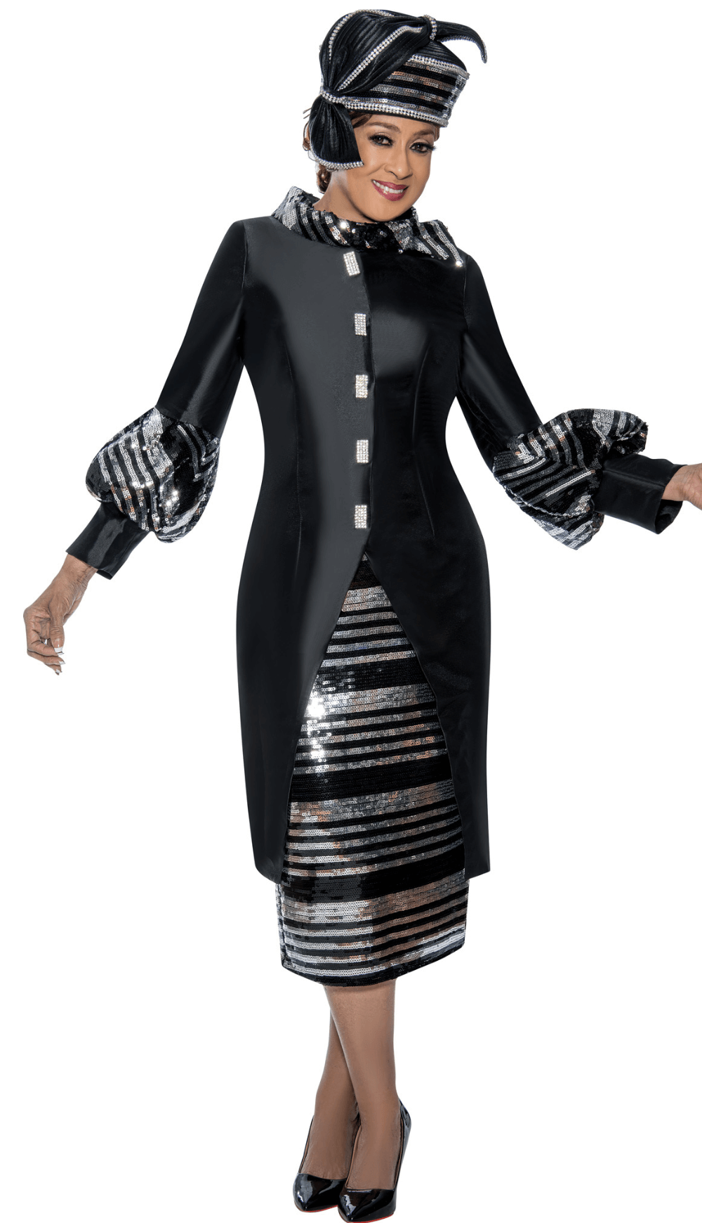 Dorinda Clark Cole Dress 309052-Black/Silver - Church Suits For Less