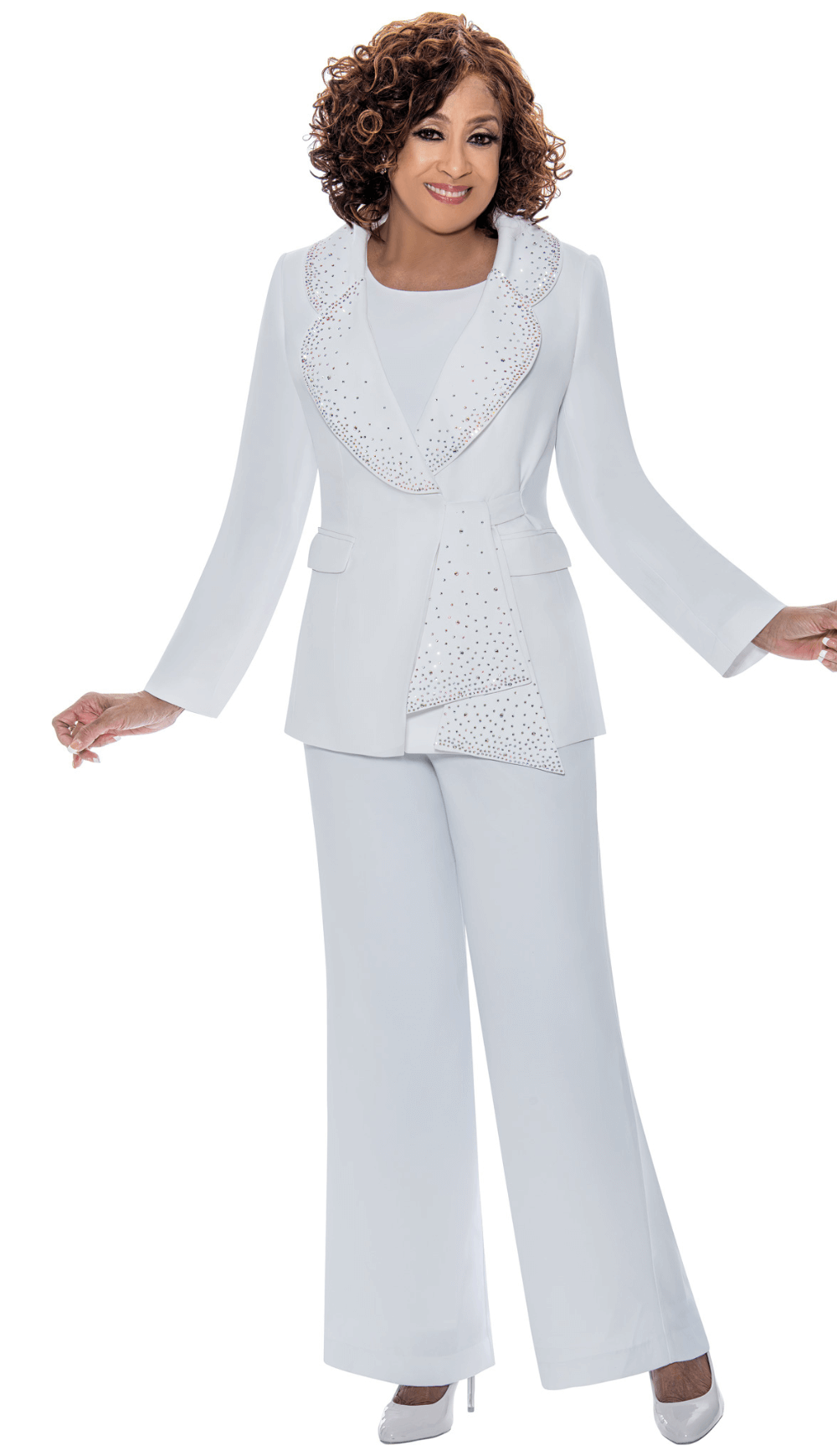 Dorinda Clark Cole Pant Suit 309093C-White - Church Suits For Less