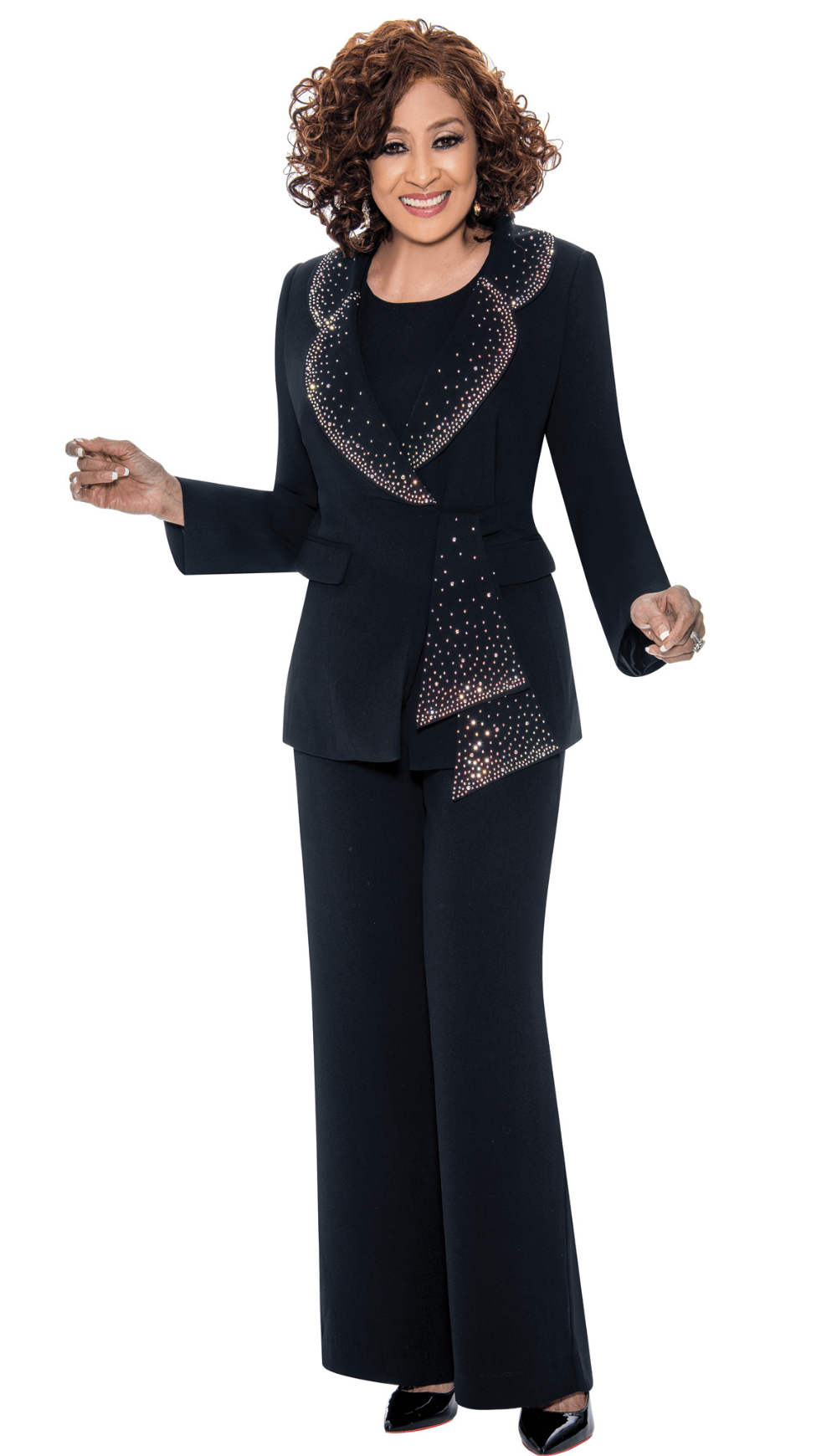 Dorinda Clark Cole Pant Suit 309093C-Black - Church Suits For Less