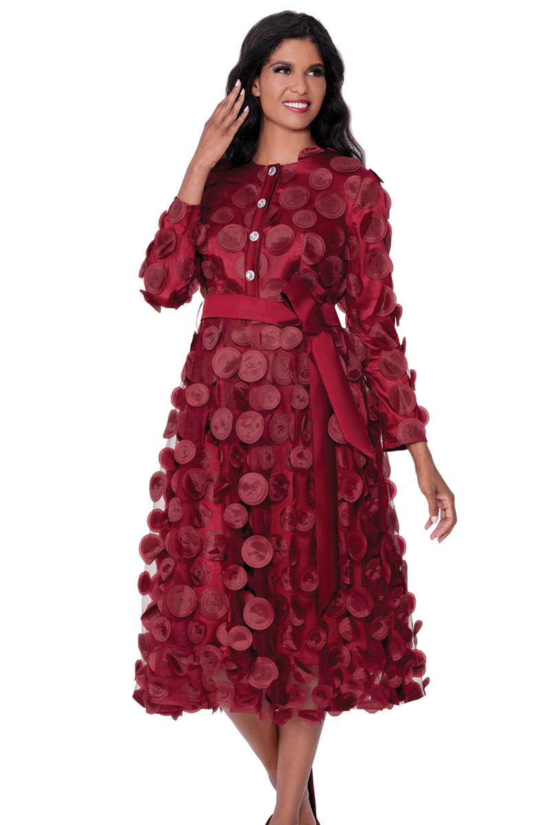Church Dress By Nubiano 100361-Burgundy