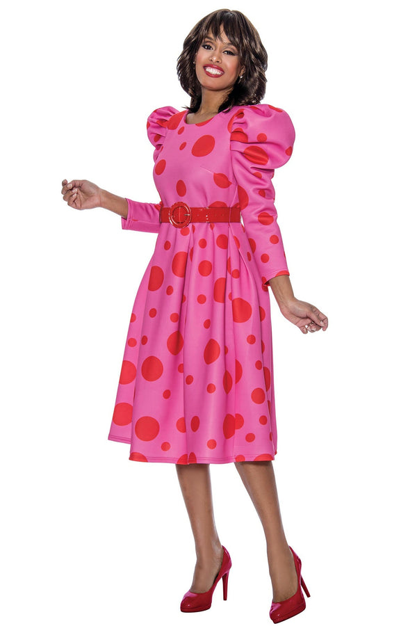 Church Dress By Nubiano 1431C-Pink/Red - Church Suits For Less