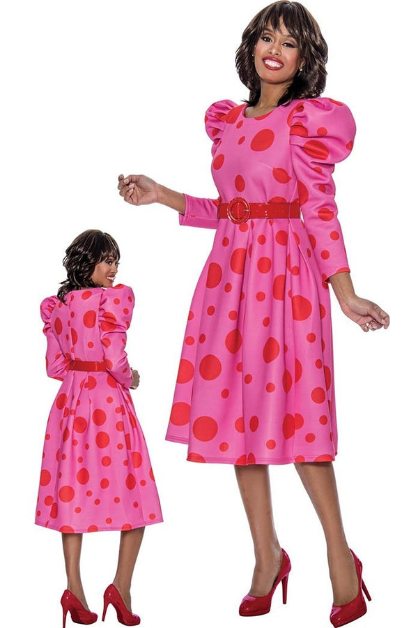 Church Dress By Nubiano 1431C-Pink/Red - Church Suits For Less