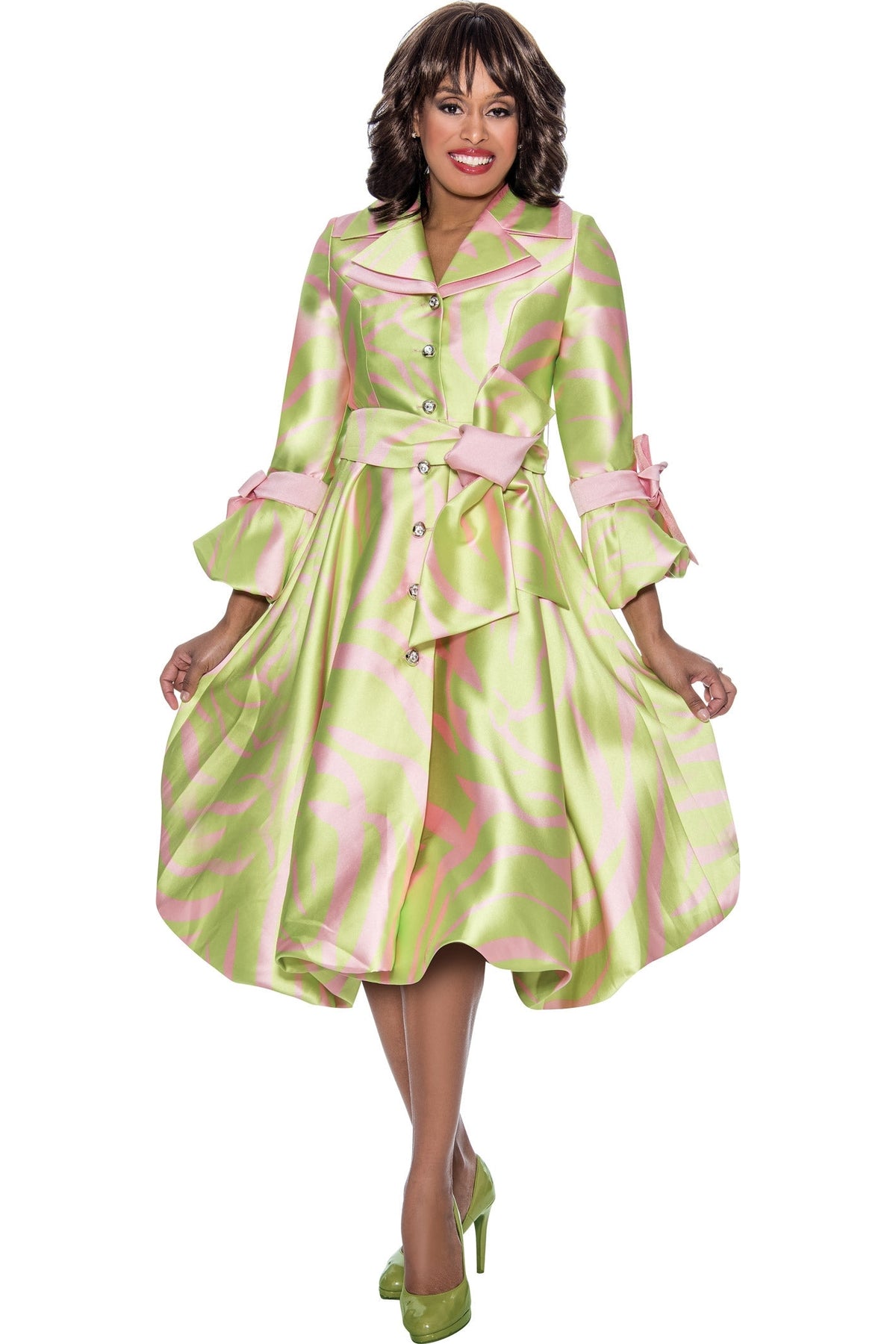 Church Dress By Nubiano 1771C-Pink/Lime - Church Suits For Less