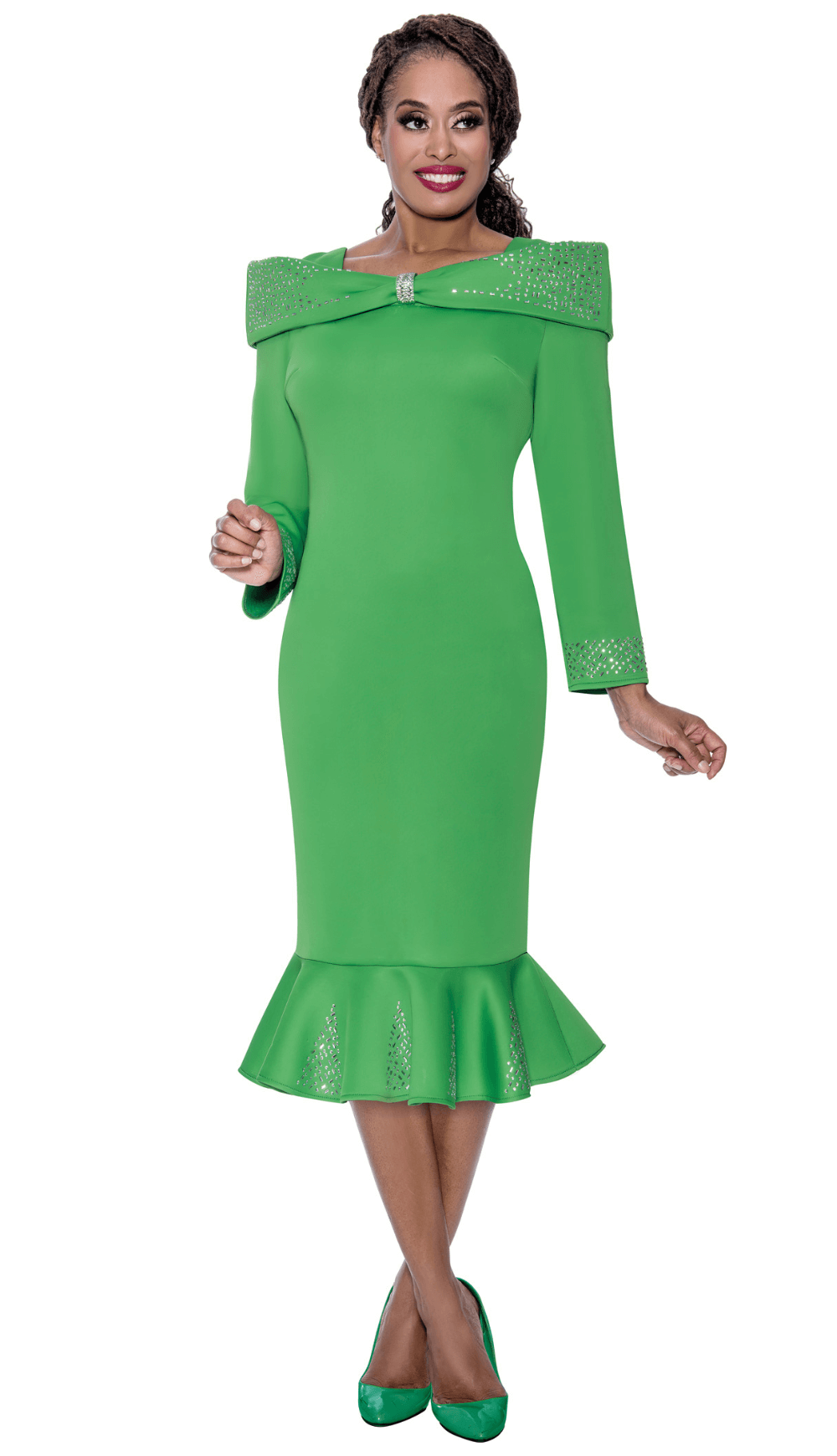 Church Dress By Nubiano 100101-Paris Green - Church Suits For Less