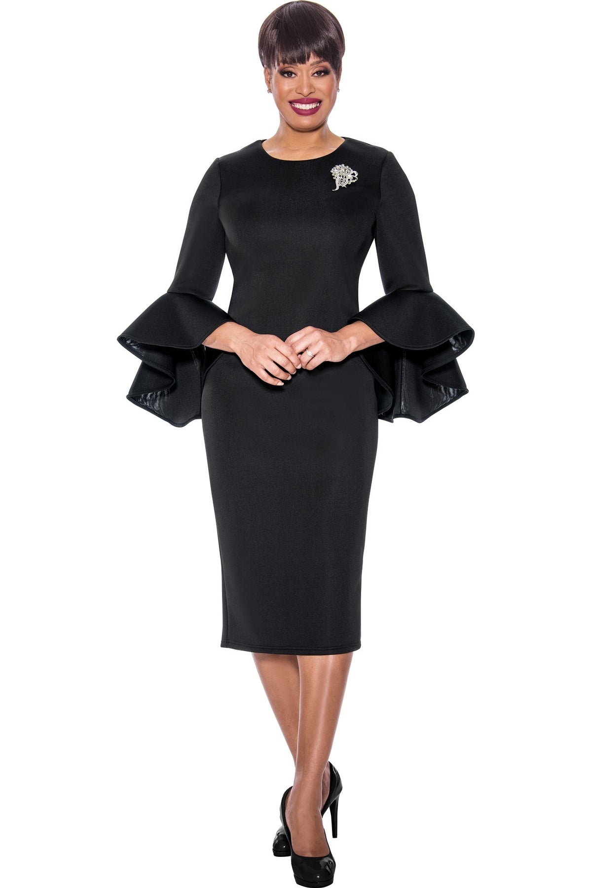 Church Dress By Nubiano 12081C-Black - Church Suits For Less