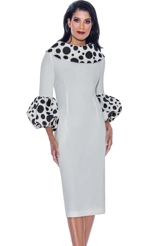 Church Dress By Nubiano 12151-White/Black - Church Suits For Less