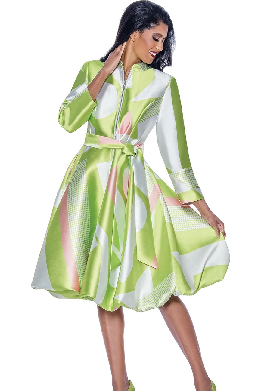 Church Dress By Nubiano 12251-Pink/Lime - Church Suits For Less