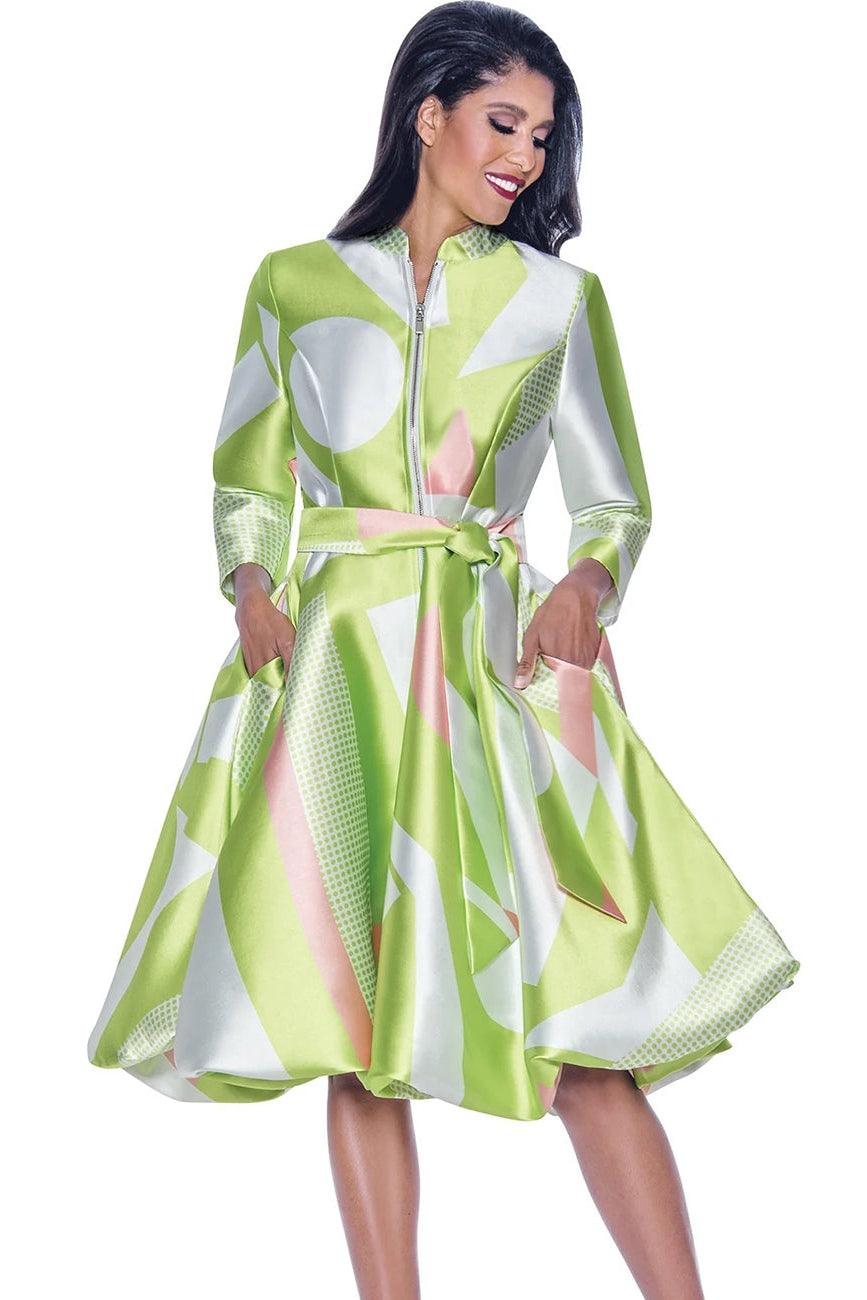 Church Dress By Nubiano 12251-Pink/Lime - Church Suits For Less