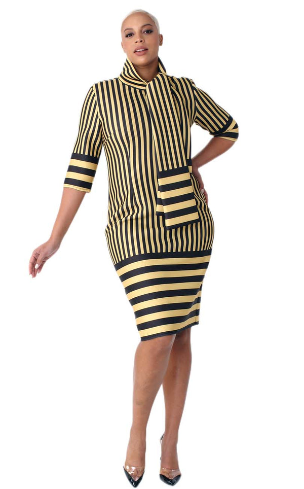 For Her Women Dress 82059C-Mustard/Black - Church Suits For Less