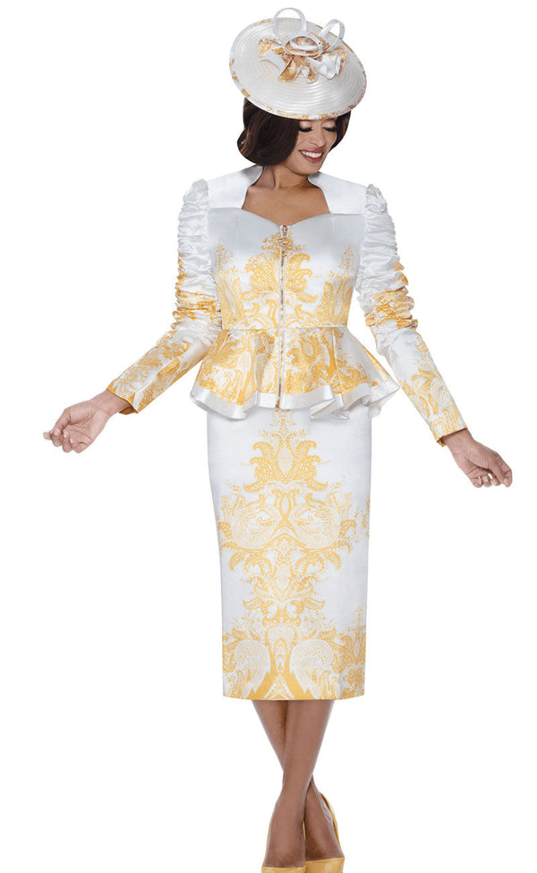 GMI Church Suit 400832-White/Gold - Church Suits For Less