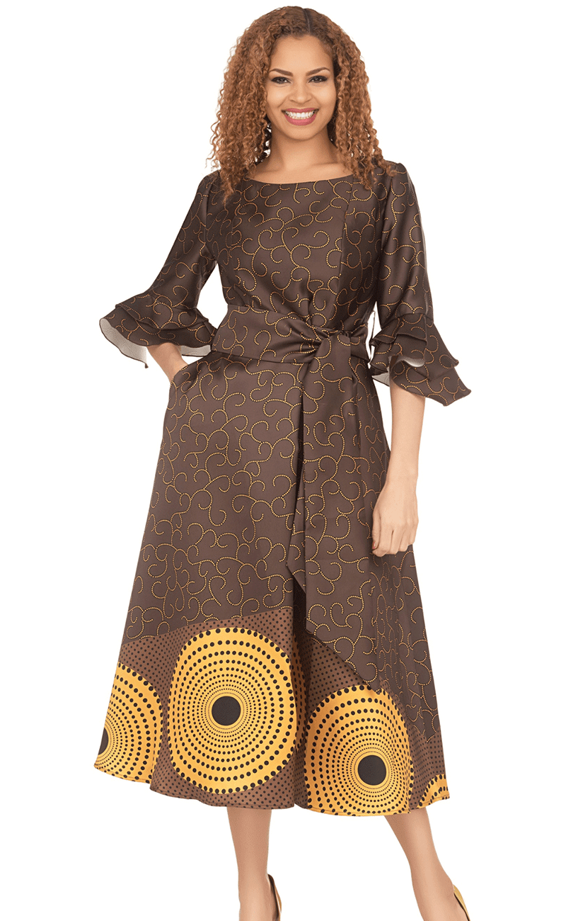 Giovanna Dress D1587C-Chocolate - Church Suits For Less