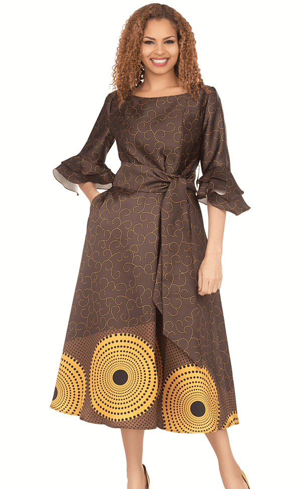 Giovanna Dress D1587C-Chocolate - Church Suits For Less