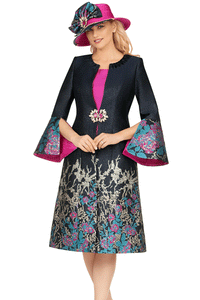 Giovanna Church Dress G1315C-Navy/Fuchsia
