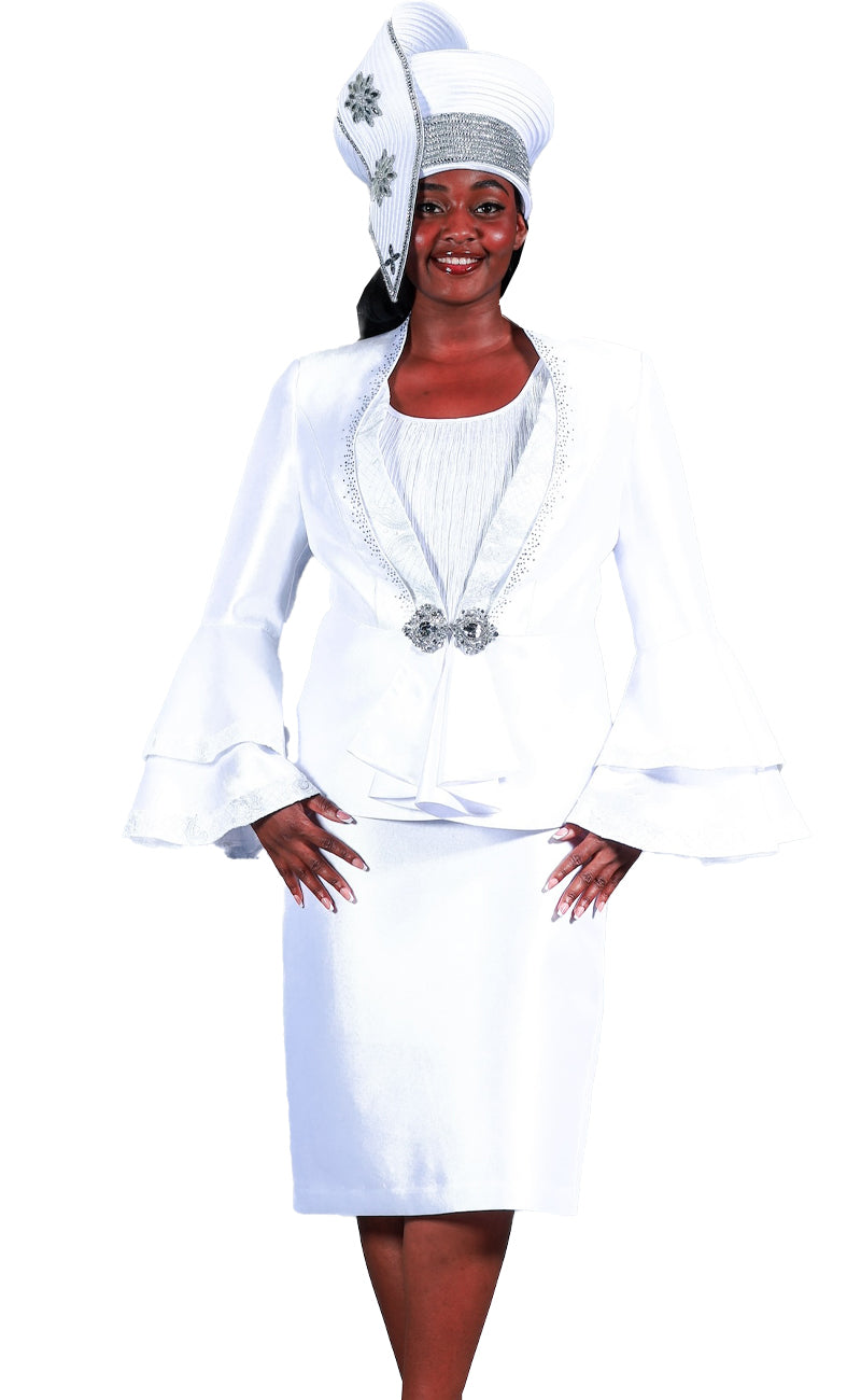 Giovanna Church Suit G1212-White + Camisole (3-PCS) - Church Suits For Less