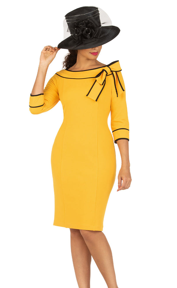 Giovanna Dress D1662C-Mustard/Gold - Church Suits For Less