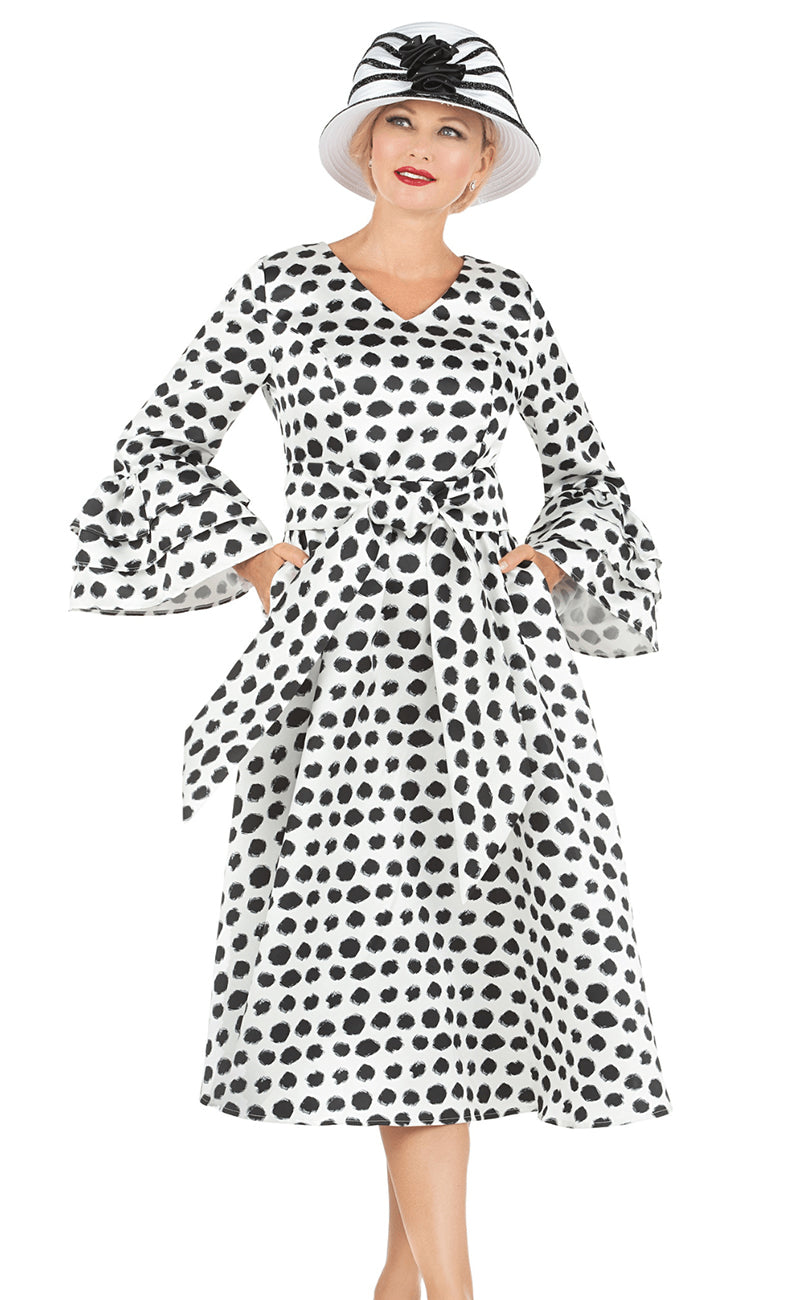 Giovanna Dress DP2405C-White/Navy - Church Suits For Less