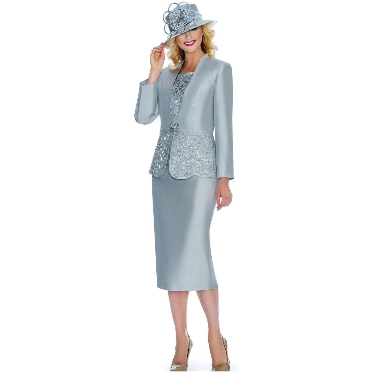 Giovanna Church Suit G1088C-Silver - Church Suits For Less