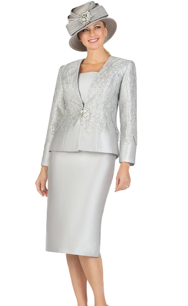 Giovanna Church Suit G1194-Silver - Church Suits For Less