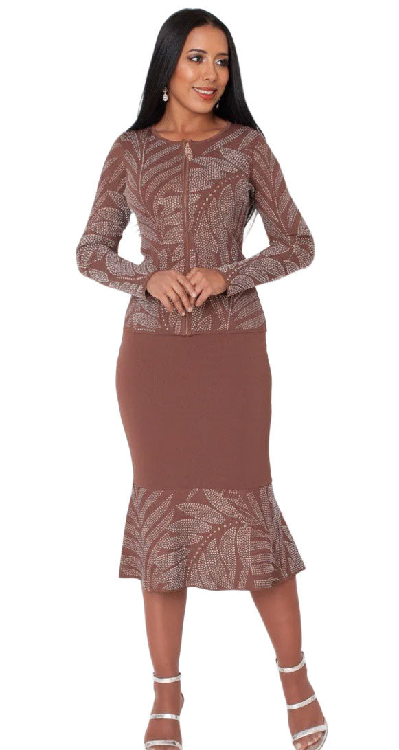 Kayla Knit Skirt Suit 5396-Brown