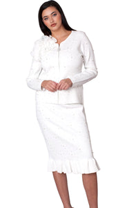 Kayla Knit Skirt Suit 5393-White