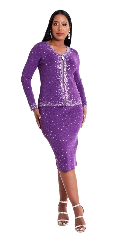 Kayla Knit Skirt Suit 5394-Purple