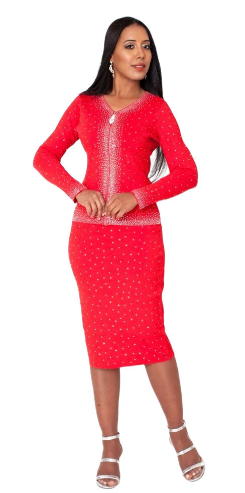 Kayla Knit Skirt Suit 5394-Red