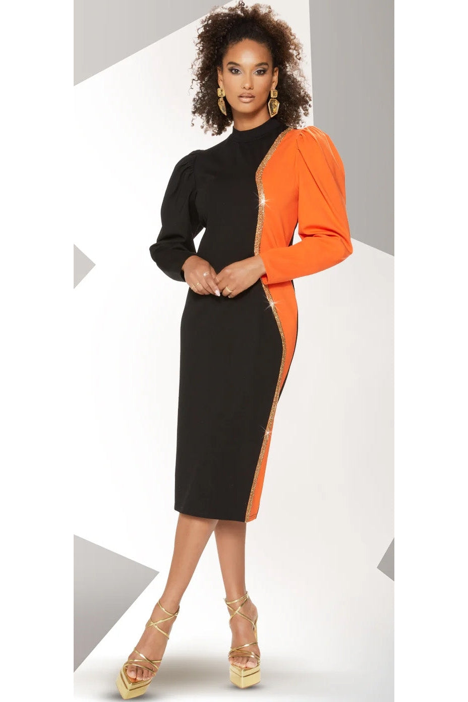 Love The Queen Dress 17485C-Orange/Black - Church Suits For Less