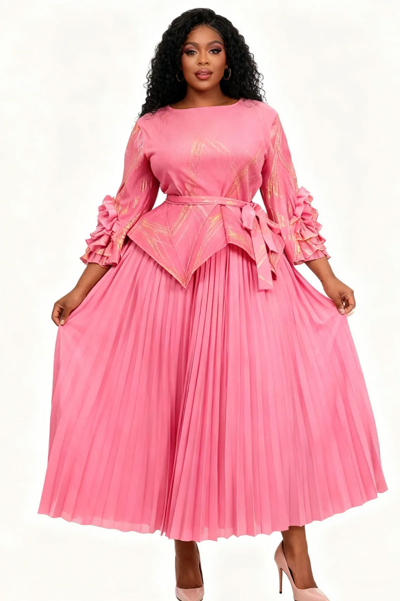 Pleat Gown Skirt Set 83015-Pink