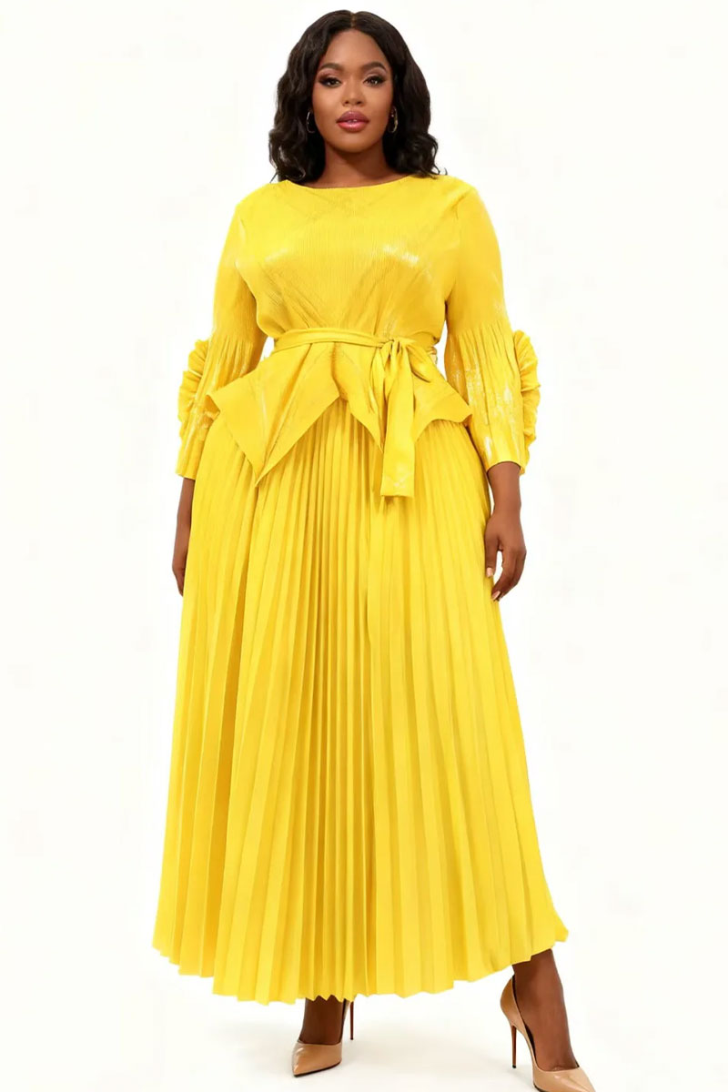 Pleat Gown Skirt Set 83015-Yellow