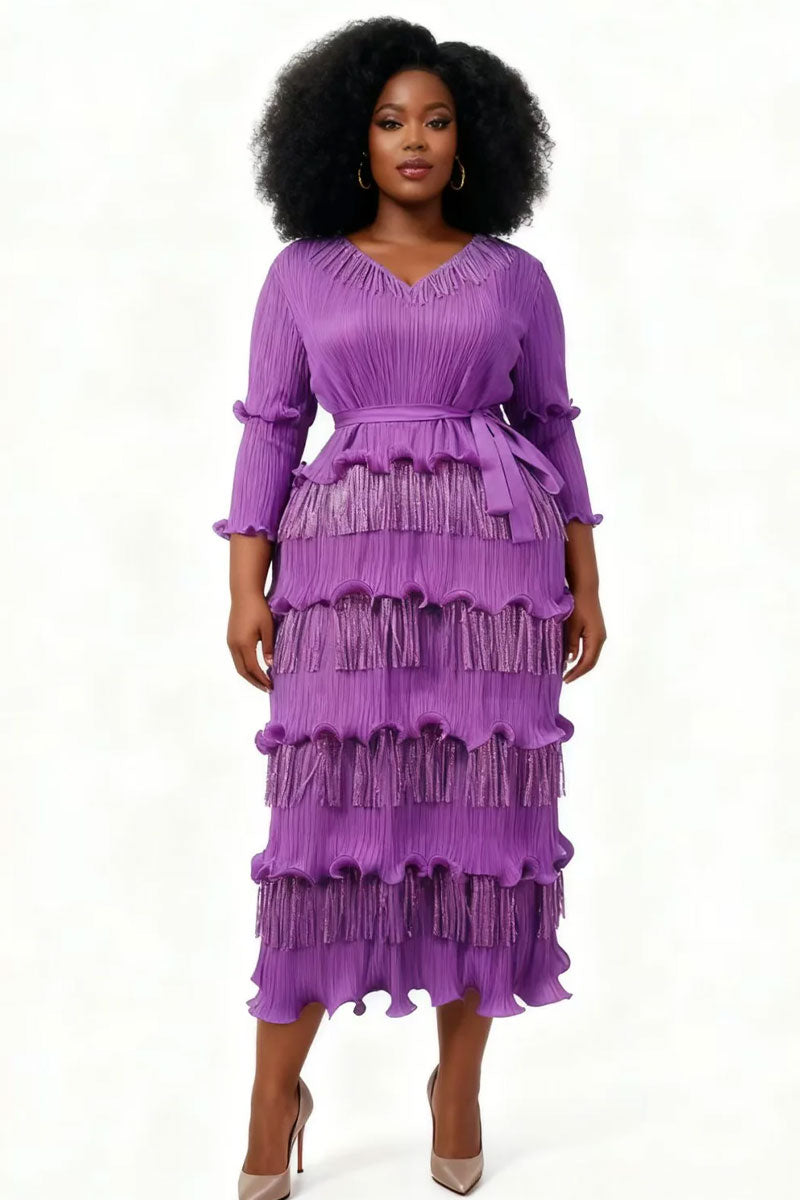 Fringe Pleated Midi Dress-93011